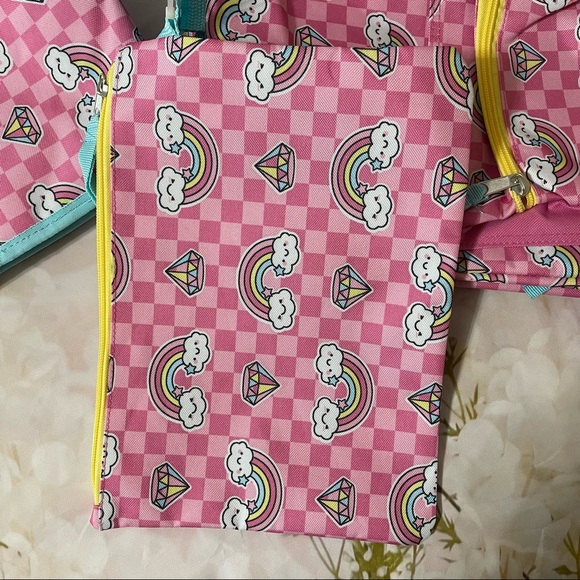 Cudlie Pink Rainbows Girls Backpack w/ Lunch bag & tablet case set - Picture 3 of 6